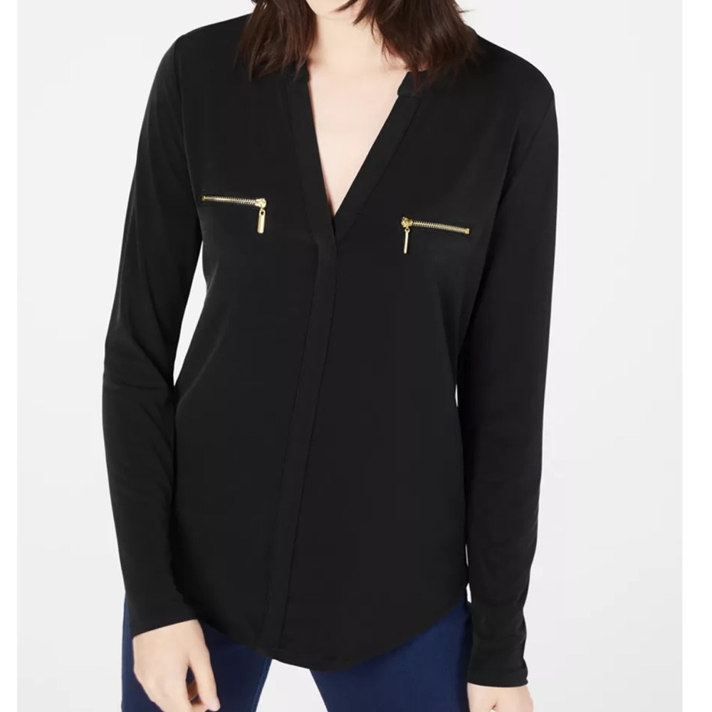 NWT! 2 for 1 Long Sleeve Tops (Black & Coral) with Gold Zippers